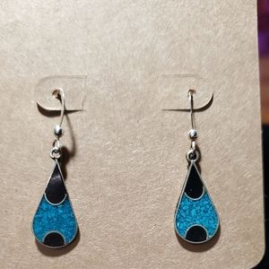 Alpaca Sterling Turquoise & Black Onyx Earrings